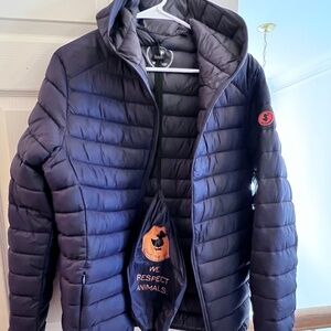 NWT Men’s size M Save The Duck Navy Hooded Puffer Jacket